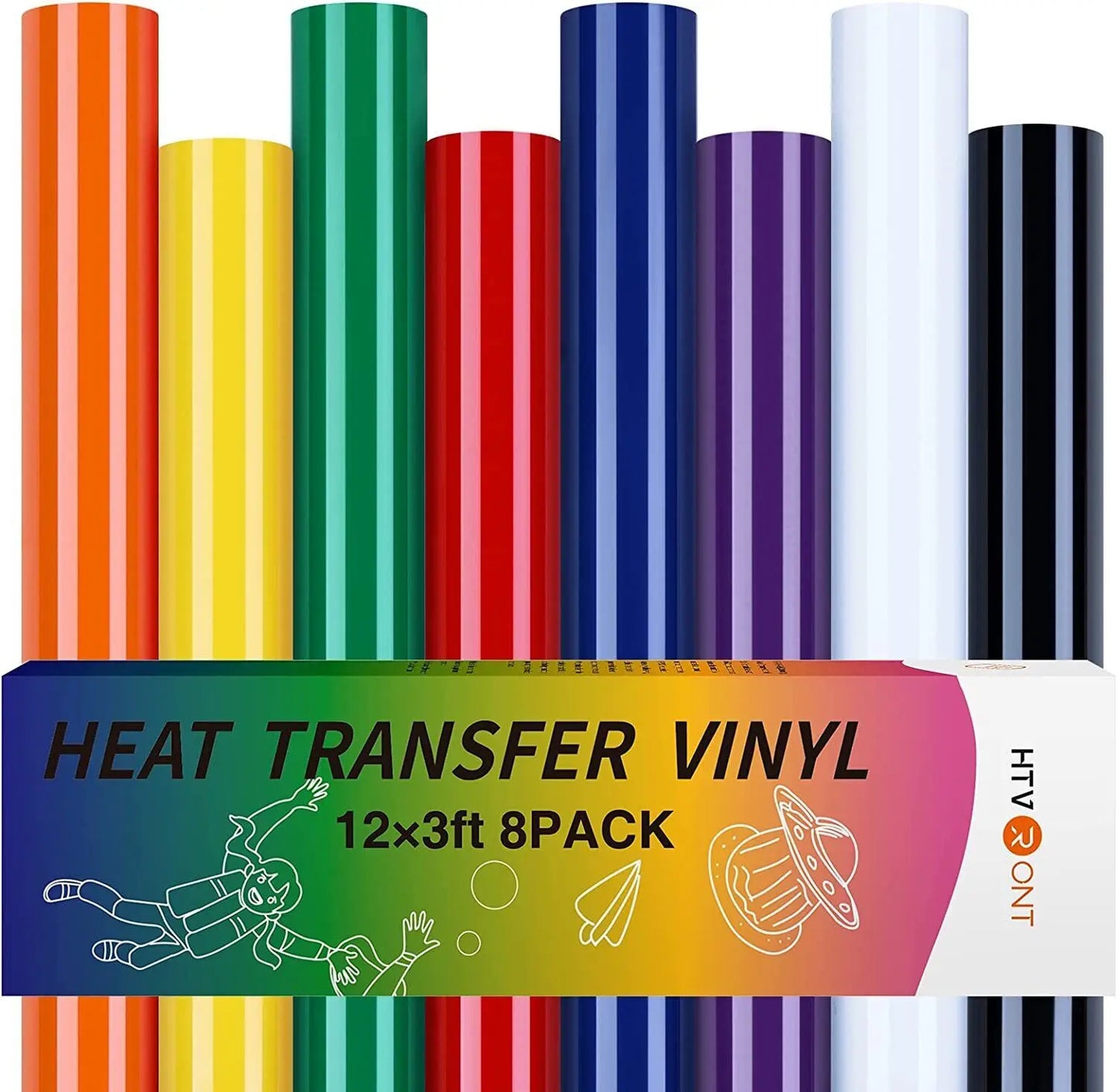 HTVRONT Heat Transfer Vinyl Roll Hot Press Iron-on Tshirt Textiles Film Roll 12inX5Ft,3Ft HTV