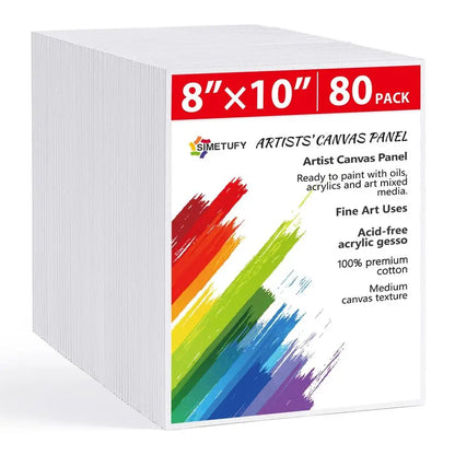 Canvas Boards for Painting, 8 x 10 Inch Blank Panels, 100 Cotton for Acrylic amp Oil Paints 80 Pack