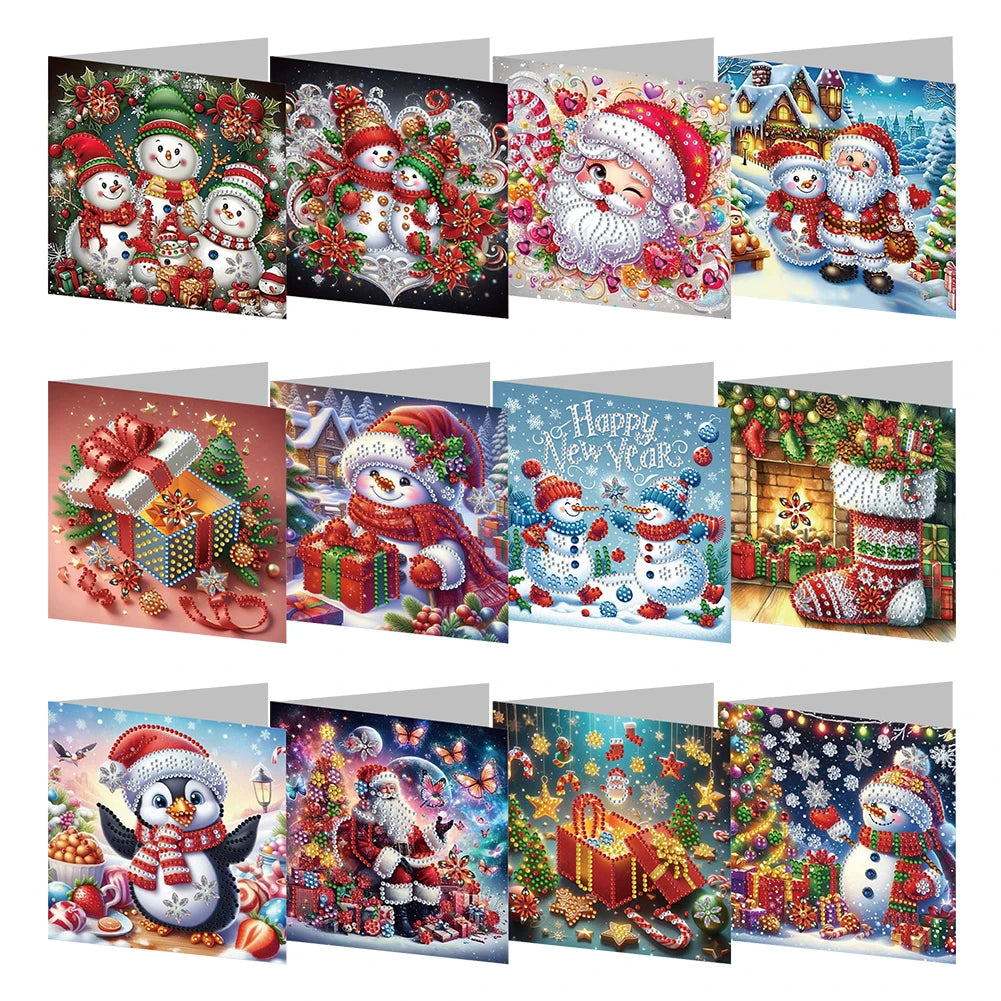 4/6/8/12PCS Diamond Painting Greeting Cards DIY 5D Christmas Collections Festival Cards