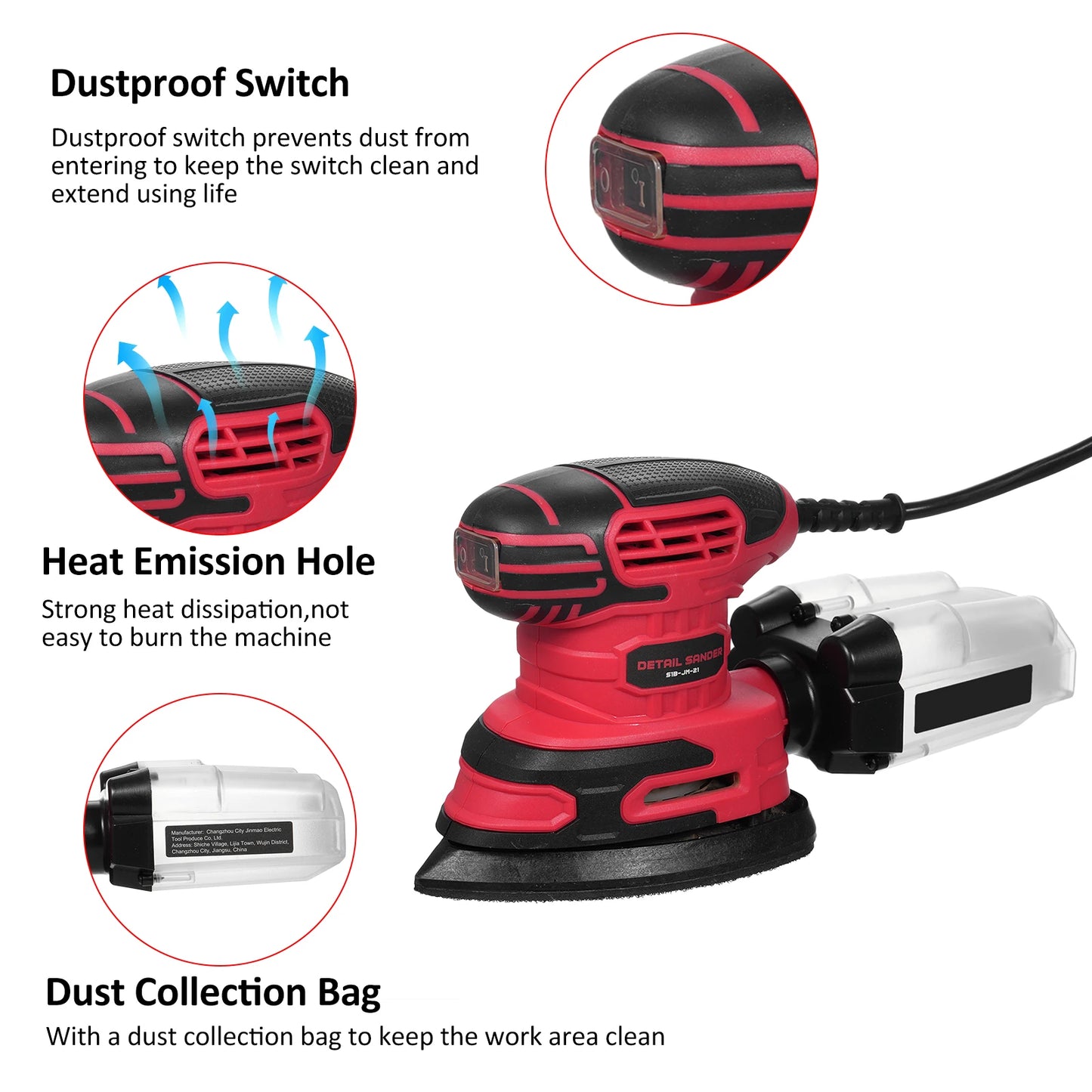 13000 OPM compact electric sanding machine, power sanding machine, with 20 sheets of sandpaper