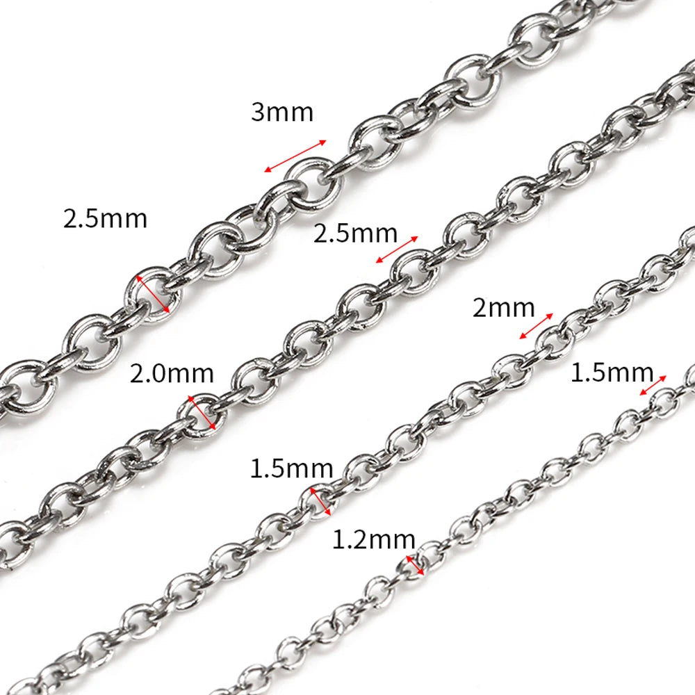 10Meters/roll Stainless Steel O Shape Link Cable Chains Round Cross Chain for Bracelet Necklace Jewelry Making DIY Silver Color