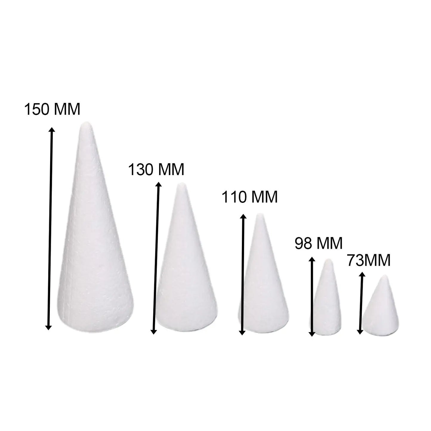 5Pcs Craft Foam Cones Christmas Tree Project Decors White Polystyrene