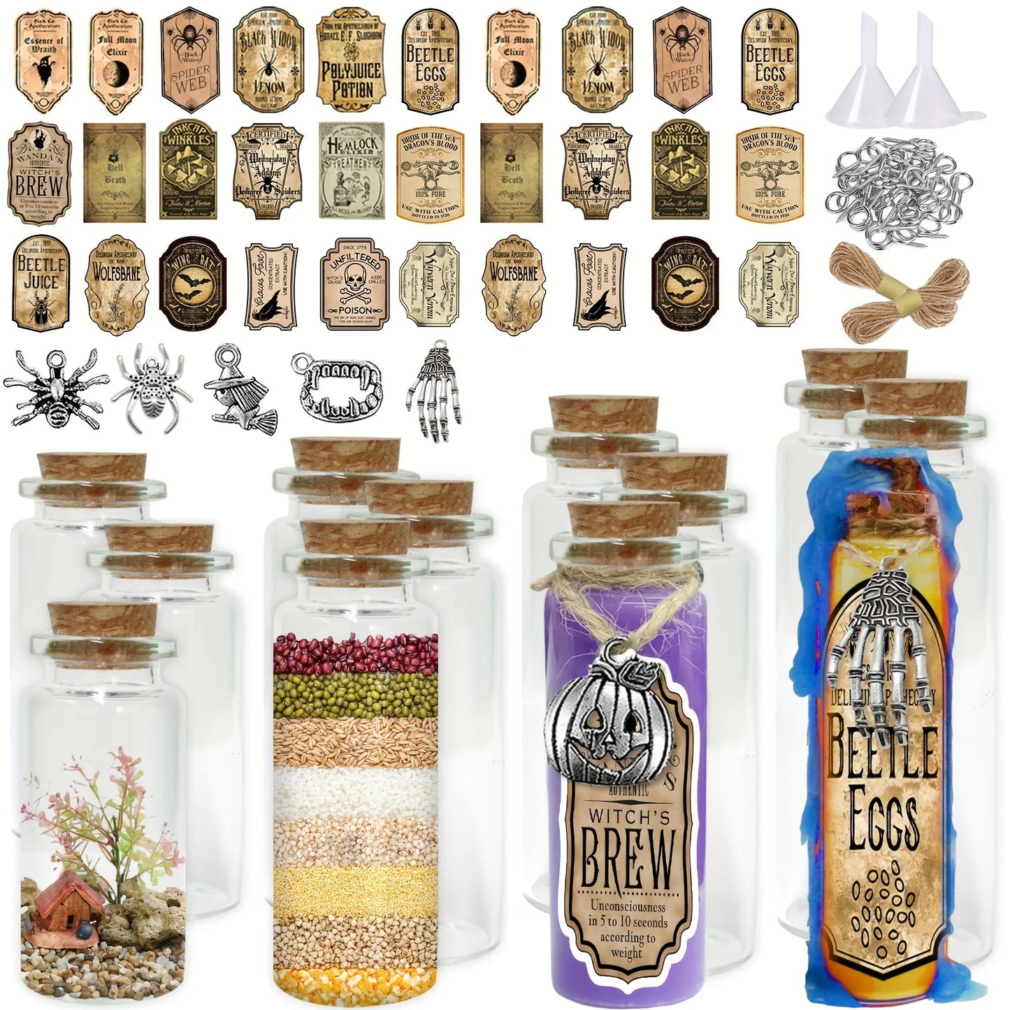164 pcs Halloween Potion Bottles with Cork, Indoor Witchcraft Supplies Apothecary Bottles