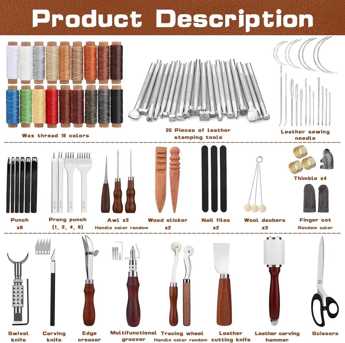 92-Piece Leather Crafting Tool Kit with Storage Bag for DIY Carving, Punching, Sewing & Stamping Projects