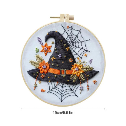 Halloween Embroidery Kit Skeleton Witch Hat Bat