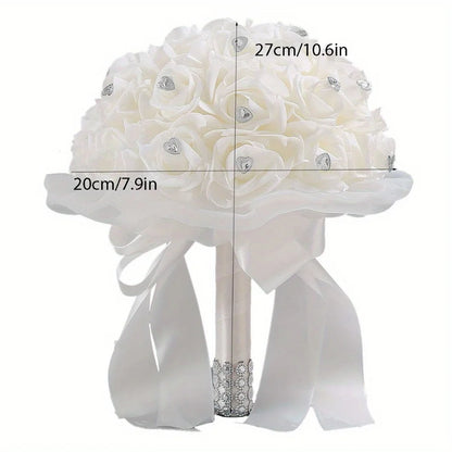 White Bouquet with Diamond Soft Ribbons Artificial Satin Ribbon Rose