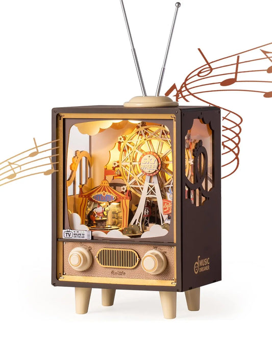 Robotime Rolife Sunset Carnival Music Boxes with Lights Ferris Wheel Luxu Design 3D Wooden Puzzle