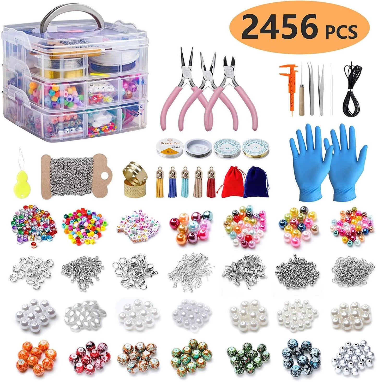2456-Piece Deluxe DIY Bead Jewelry Making Kit - Includes Beads, Findings, and Accessories