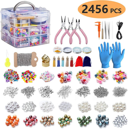 2456-Piece Deluxe DIY Bead Jewelry Making Kit - Includes Beads, Findings, and Accessories