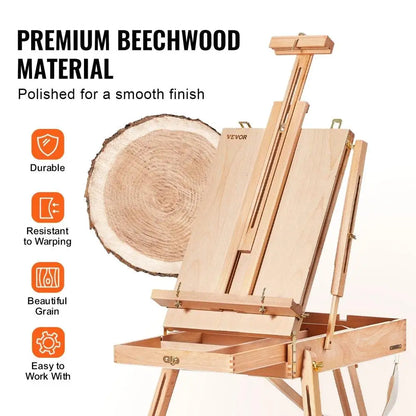 Portable Foldable Canvas Easel with Drawer Beechwood Sketchbox Art Supplies for Office & School Up to 34 Inches