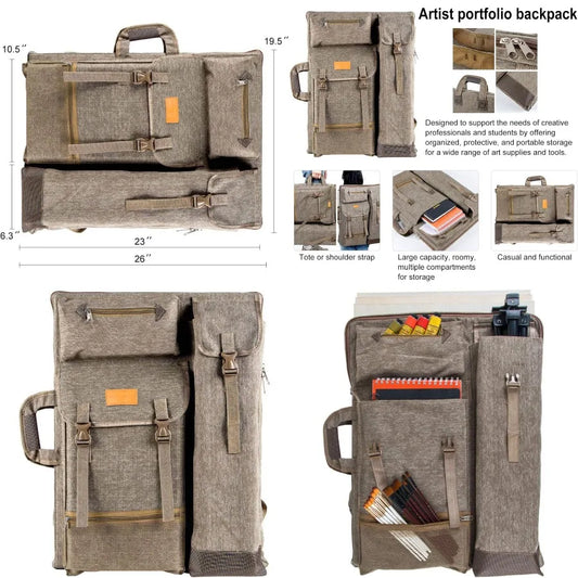 Large 26 x 19.5 Canvas Art Portfolio Case Backpack for Artists Durable Storage Solution for Sketchbooks Paintings and Drawing S