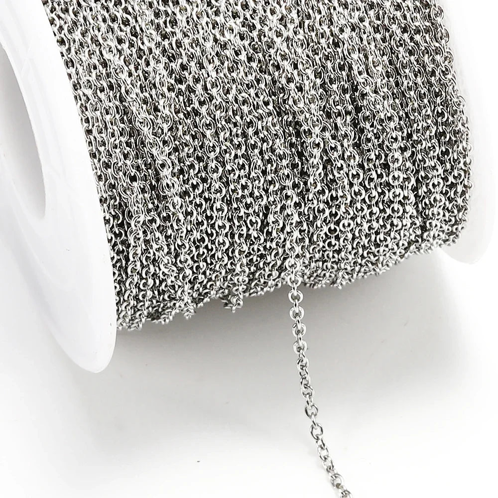 10Meters/roll Stainless Steel O Shape Link Cable Chains Round Cross Chain for Bracelet Necklace Jewelry Making DIY Silver Color