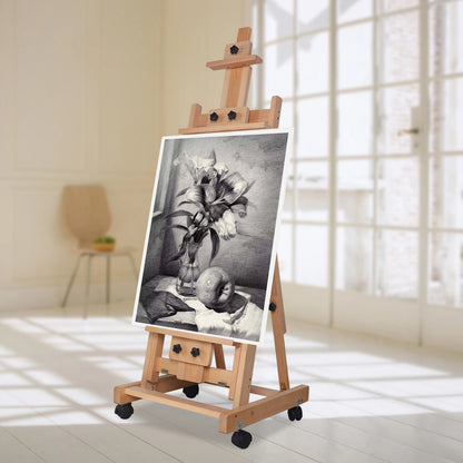 Sketch Easel Flat Standing Dual-Purpose, Large Heavy-Duty Studio Artist Easel H-Frame Wood