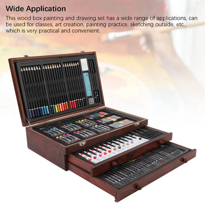1 Set Wooden Art Set 24PCS Colored Pencils 24PCS Oil Pastels 60PCS Crayons Watercolor Paints and Drawing Set