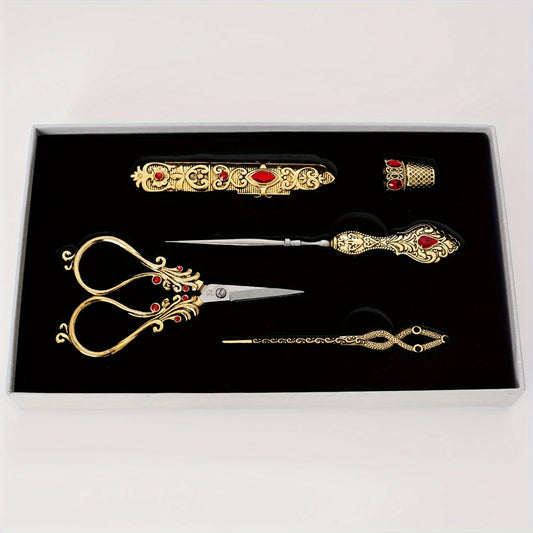 Vintage Style Embroidery Scissors, Complete Sewing Tools, With Sewing Needle Box, Awl, Sewing Thimble, Threader