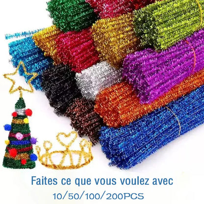10/50/100 Glitter Chenille Stem Pipe Cleaner Plush Metal Foil Stem Wire Sticks DIY
