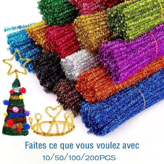10/50/100 Glitter Chenille Stem Pipe Cleaner Plush Metal Foil Stem Wire Sticks DIY