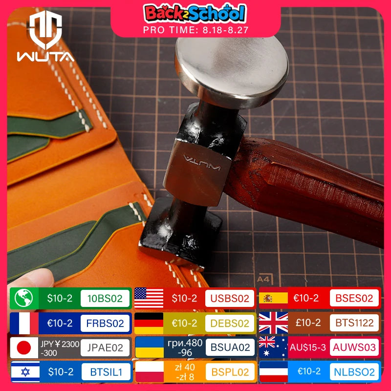 WUTA Leather Mallet Cobbler Hammer Carbon Steel Double Head Smooth Chasing Maul Tools