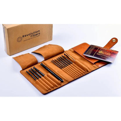 Artisan Ebony Wood Crochet Hooks Set with Leather Carrying Case incl. 13 Crochet Hooks Size US E P Premium Set, Portable