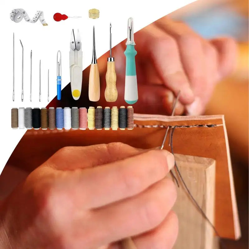 Beginner Leather Working Sewing Kit Tool Kit With Waxed Thread Sewing Awl
