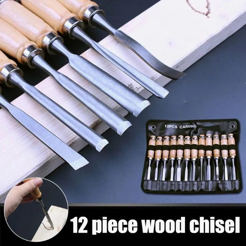 12pcs Professional Wood Carving Chisel Set, Beech Wood Handle With Comfortable Grip