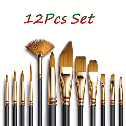 12pcs Nylon Bristle Brush Set Flat Brushes Watercolor Oil Paint And Acrylic Paintings Fabric Brushes