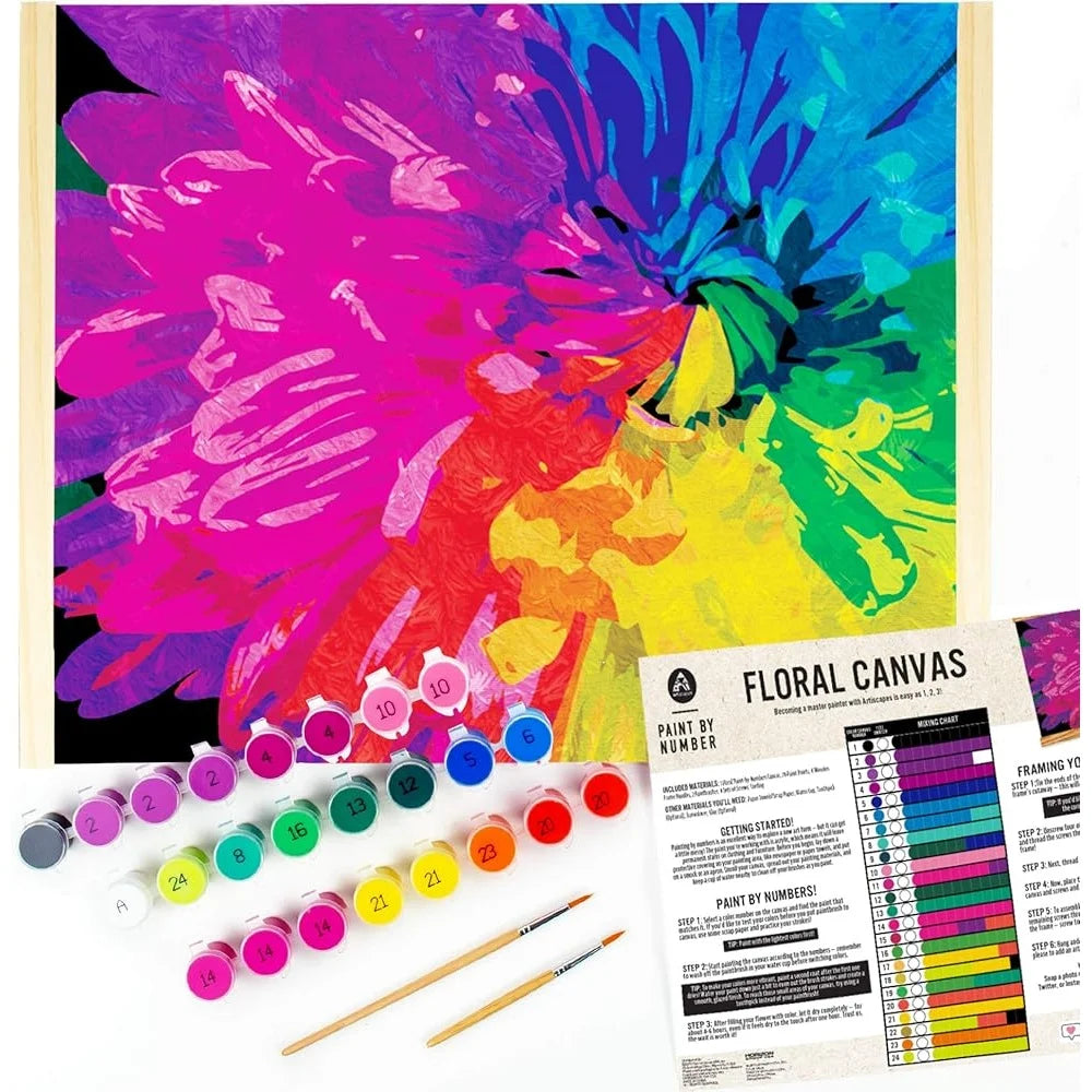 Paint by Numbers Kit Floral Design Canvas 16x20 Includes Wooden Frame Acrylic Paints Paintbrushes