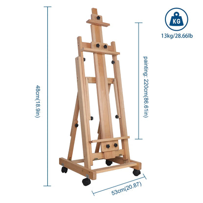 Sketch Easel Flat Standing Dual-Purpose, Large Heavy-Duty Studio Artist Easel H-Frame Wood