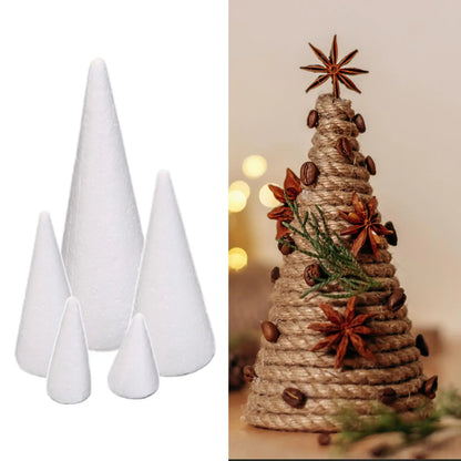 5Pcs Craft Foam Cones Christmas Tree Project Decors White Polystyrene