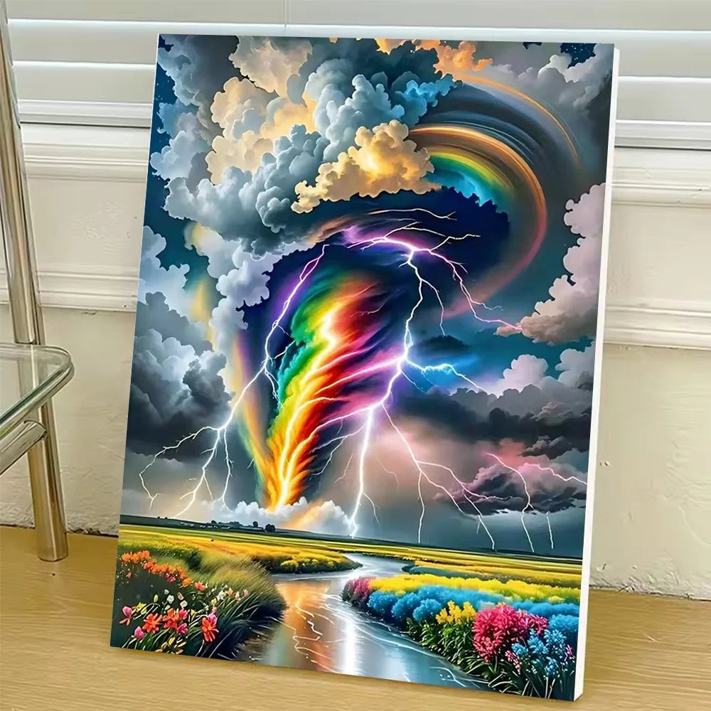 Colorful Tornado DIY Art Paint By Numbers Landscape Kit Hand Painted On Canvas