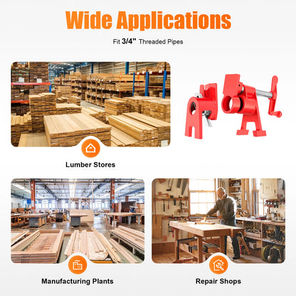 Wood Gluing Pipe Clamp Set for Woodworking Cast Iron Red 4 Pieces Countertop Painting Plastic Spraying 19cm Total Length