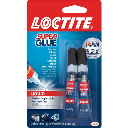 Loctite Super Glue Liquid, Clear, 0.07 fl oz Tube, 2 Pack