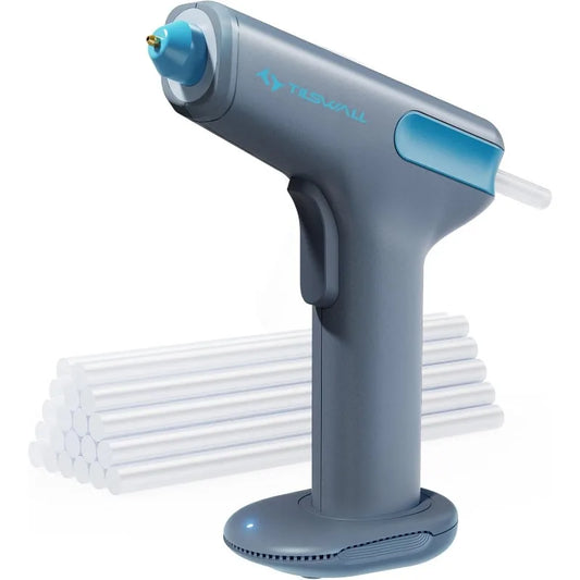 Tilswall Motor-Driven Cordless Hot Glue Gun, Auto Dispensing and Sticks Set, 15s Fast Heating, Battery & Type-C Base