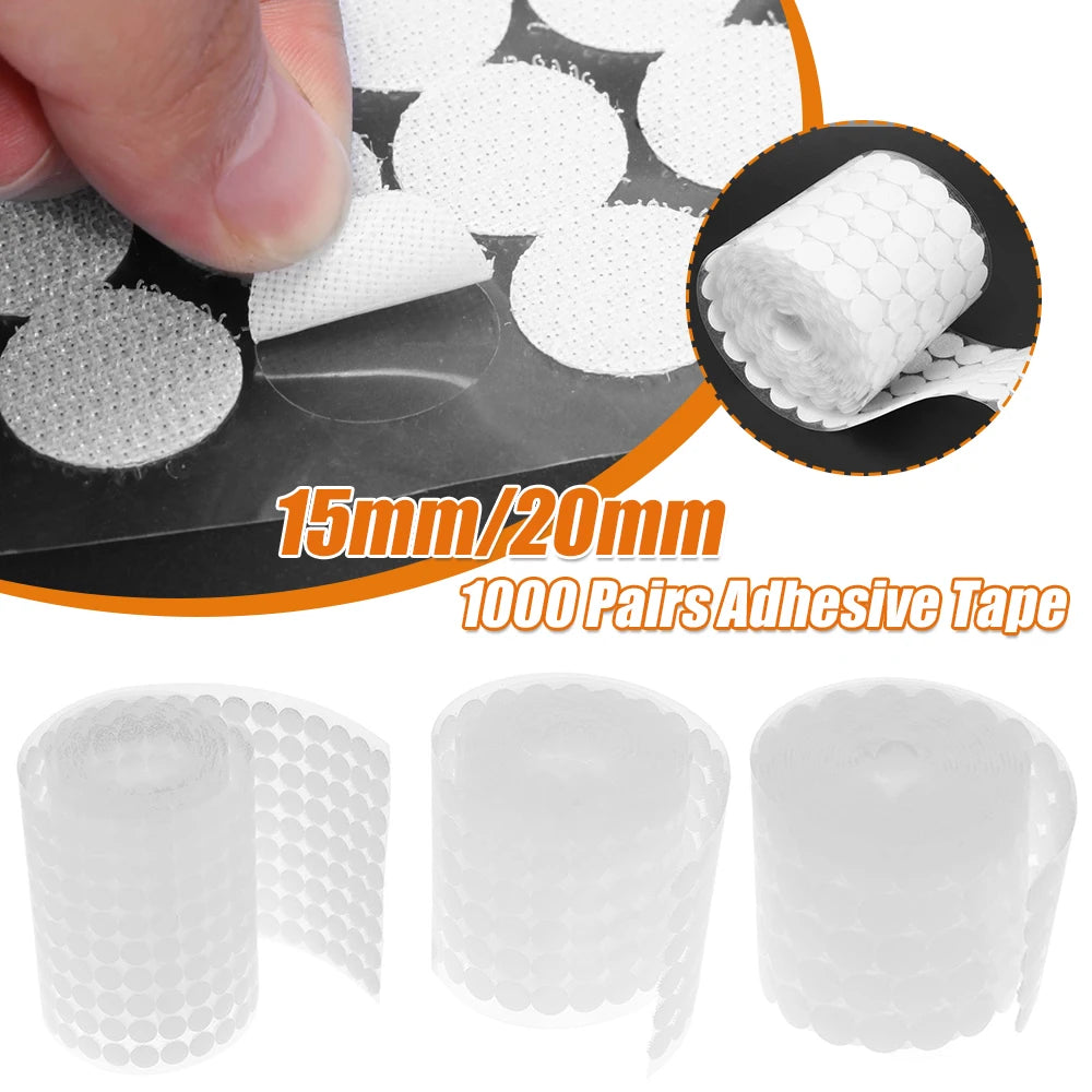 1000Pairs 15/20mm Self Adhesive Round Coin Fastener Hook Tape