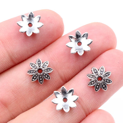50pcs 8mm 10mm Beads Cap Antique Silver Plated Bronze Flower Shape Spacer Bead End Caps Findings