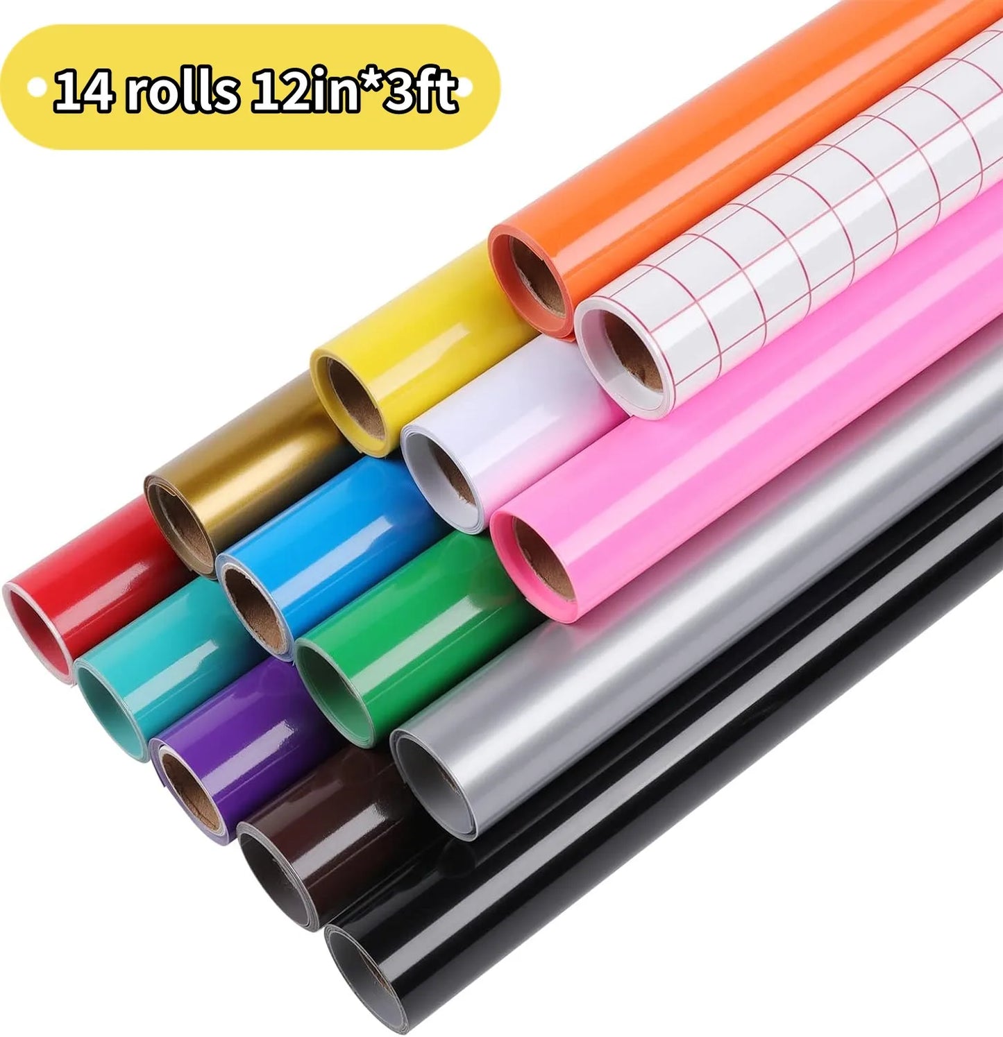 HTVRONT 14 Pack 12X3ft Multi Colors Permanent Adhesive Vinyl Roll for Cricut Craft EASY TO CUT