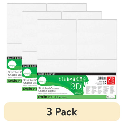 (3 pack) Daler-Rowney Simply Canvas, 3D White Stretched, 6x6 inch, 4 Piece