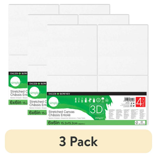 (3 pack) Daler-Rowney Simply Canvas, 3D White Stretched, 6x6 inch, 4 Piece