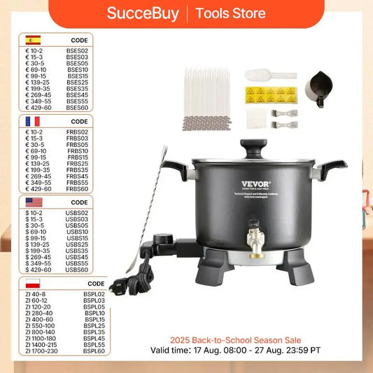 SucceBuy Wax Melter 5 Liter Large Electric Melting Pot Easy Pour Spout 4-level Temperature Control Easy Clean