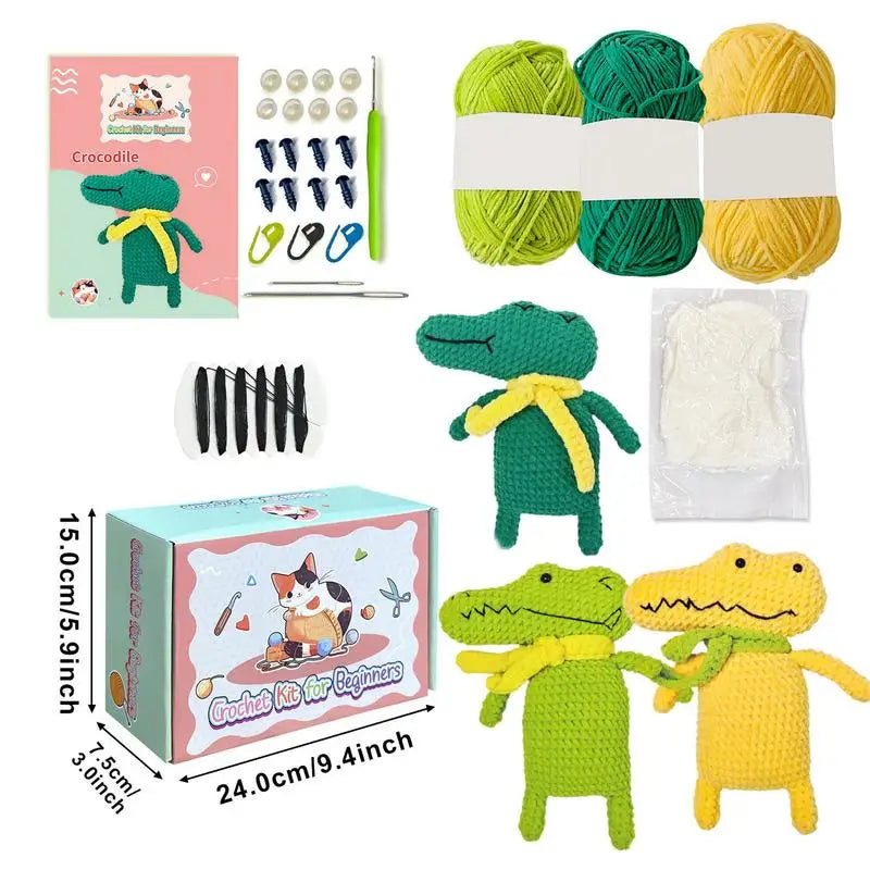 Crochet Kits For Adults Knitting Cartoon Crocodile Crocheting Kit With Step-By-Step Tutorials