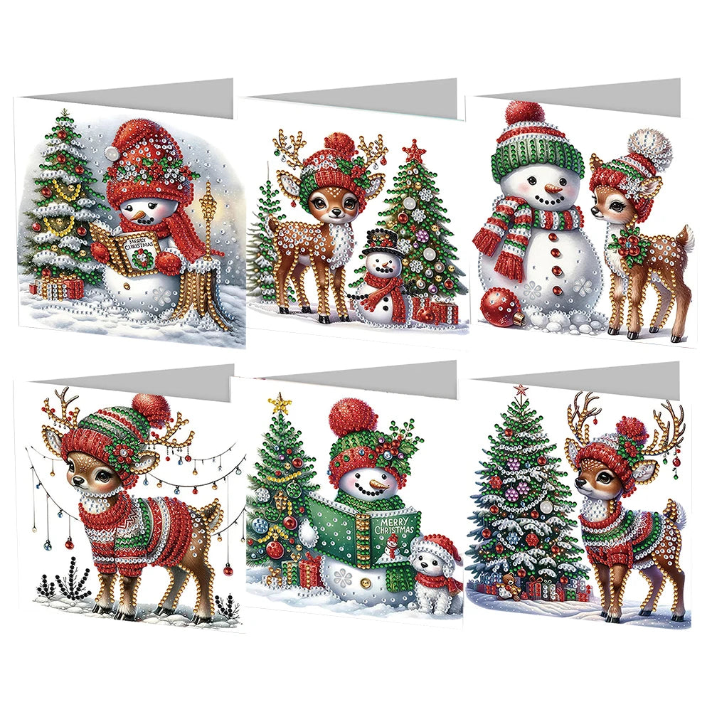 4/6/8/12PCS Diamond Painting Greeting Cards DIY 5D Christmas Collections Festival Cards