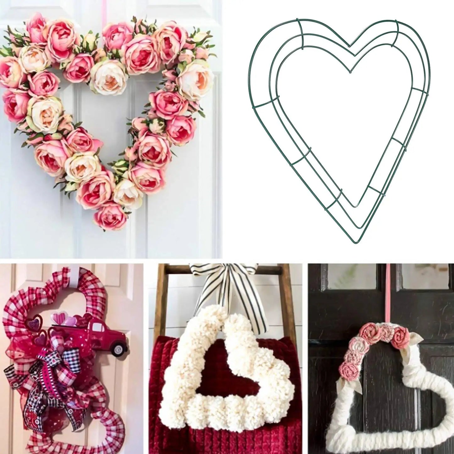 3 Pack Heart Metal Wreath 12 Inch Heart-Shaped Wire Wreath Frame