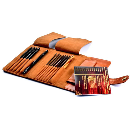 Artisan Ebony Wood Crochet Hooks Set with Leather Carrying Case incl. 13 Crochet Hooks Size US E P Premium Set, Portable