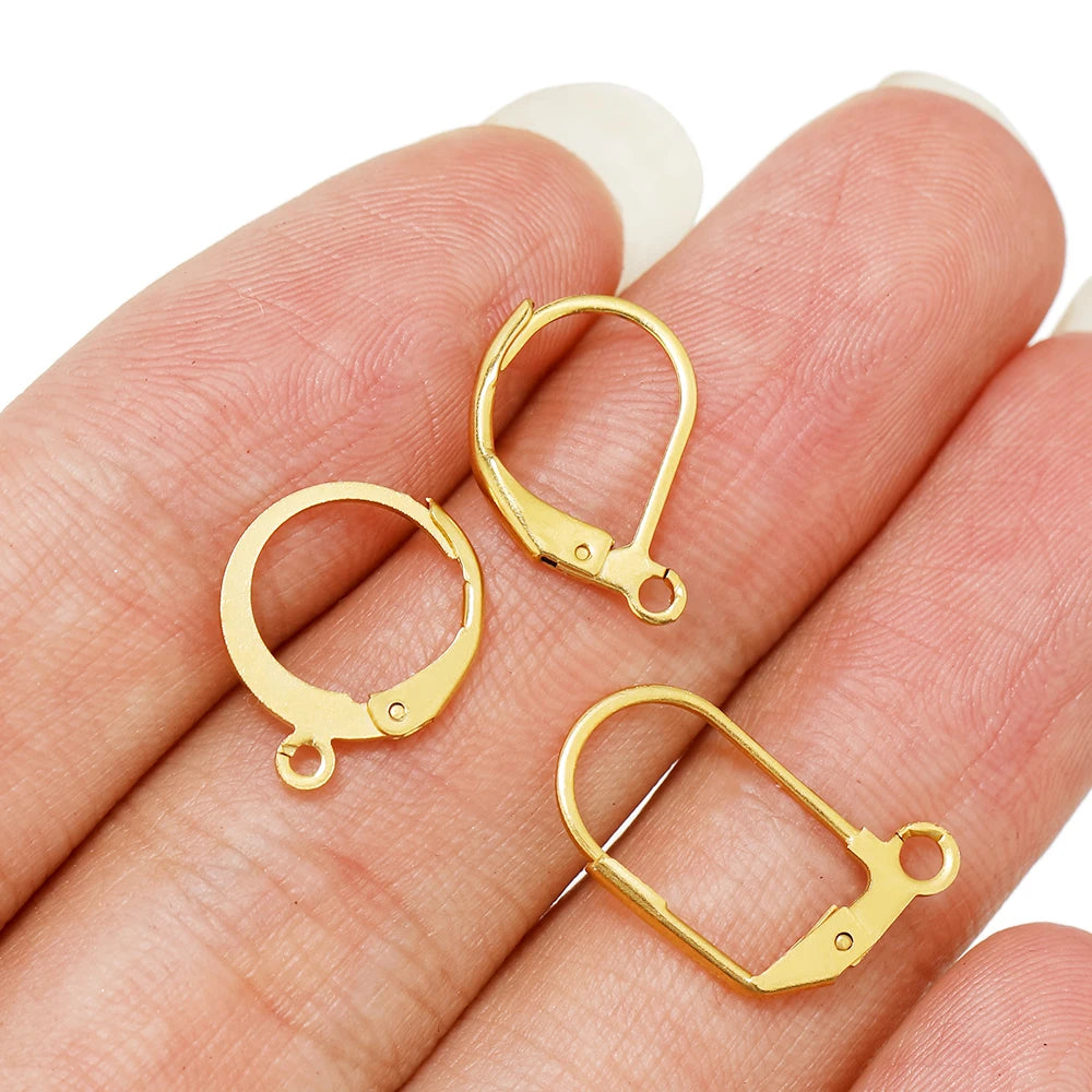 20pcs Stainless Steel 18k Gold Color Round Earwire Hooks Hoop Earrings Findings for DIY Women Earrings Connectors Jewelry Making