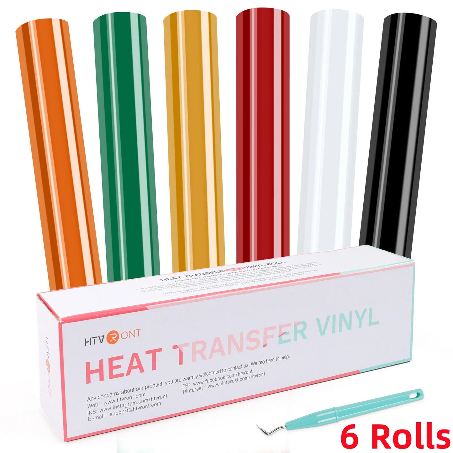 HTVRONT 12pk 12inX5ft Multi Colors Heat Transfer Vinyl Roll for Cricut T-shirt Printing DIY Iron on HTV Film