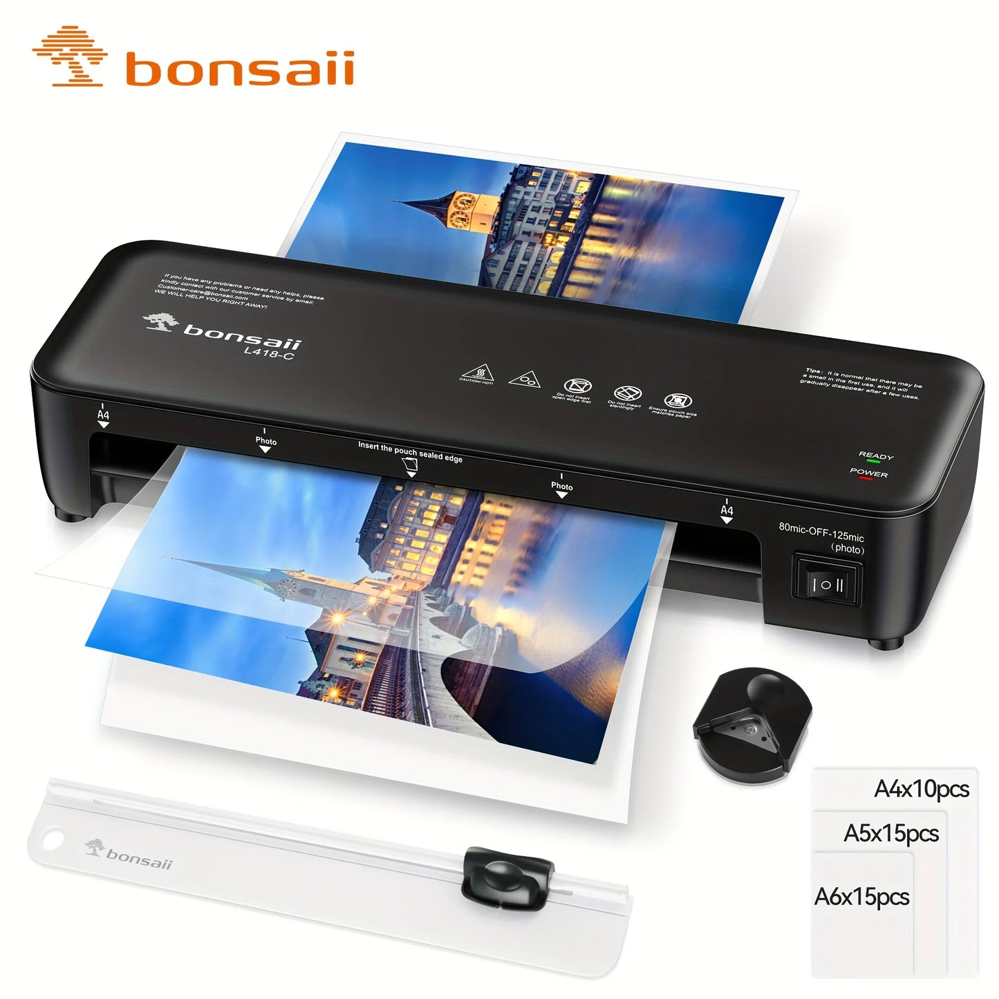 BONSAII 9" 4-in-1 Laminator with Never Jam Tech, Ideal for Docs & Photos - Includes 40 Sheets