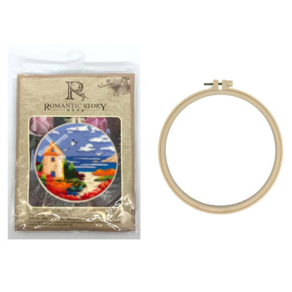 Landscape Stamped Cross Stitch Embroidery Kits with Hoop Cloth Color Thread