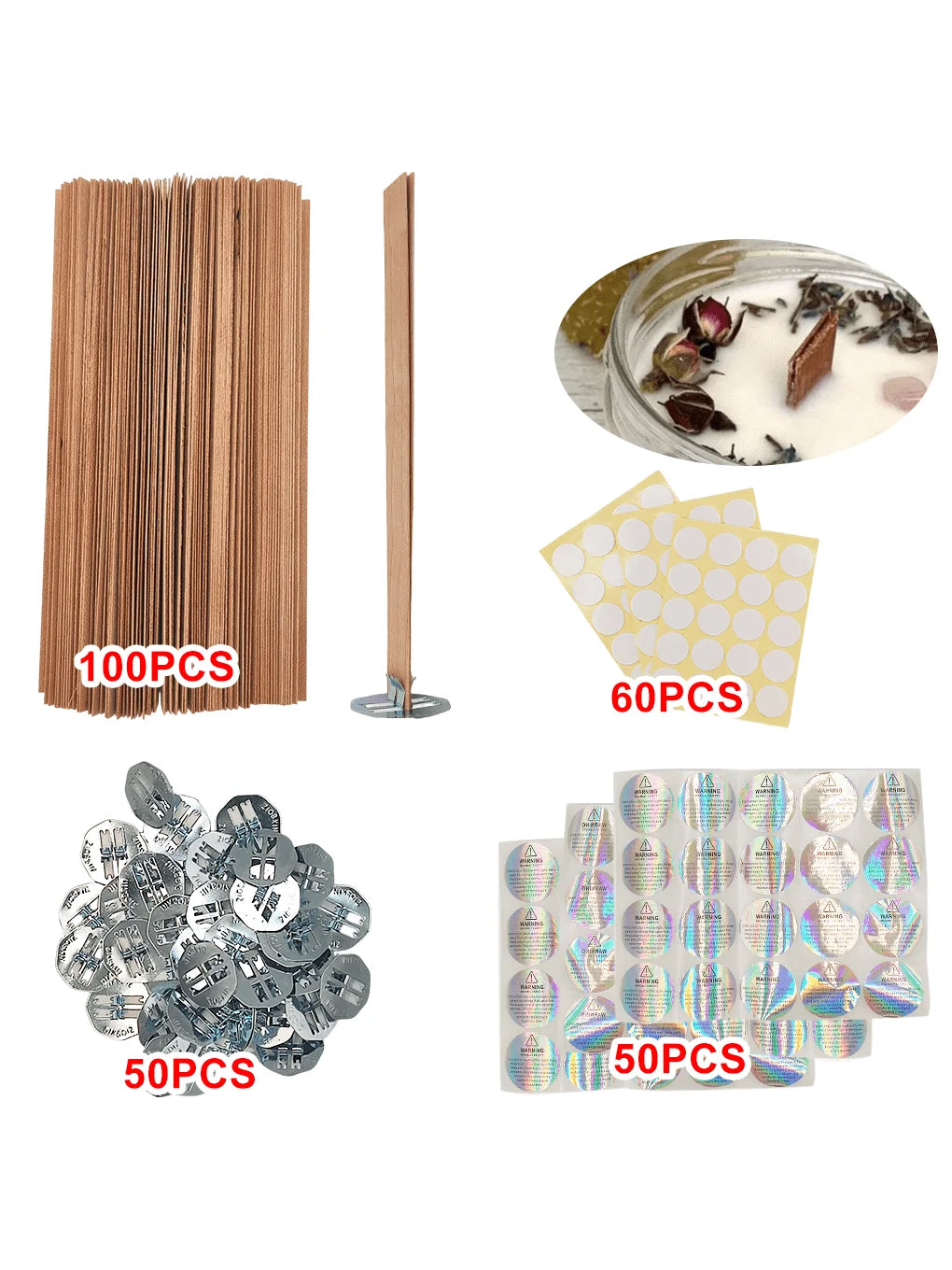 100 Pieces/200 Pieces for Wicks for Candles, Ringing, with Iron Brackets, Candle Warning Labels DIY Candle Making