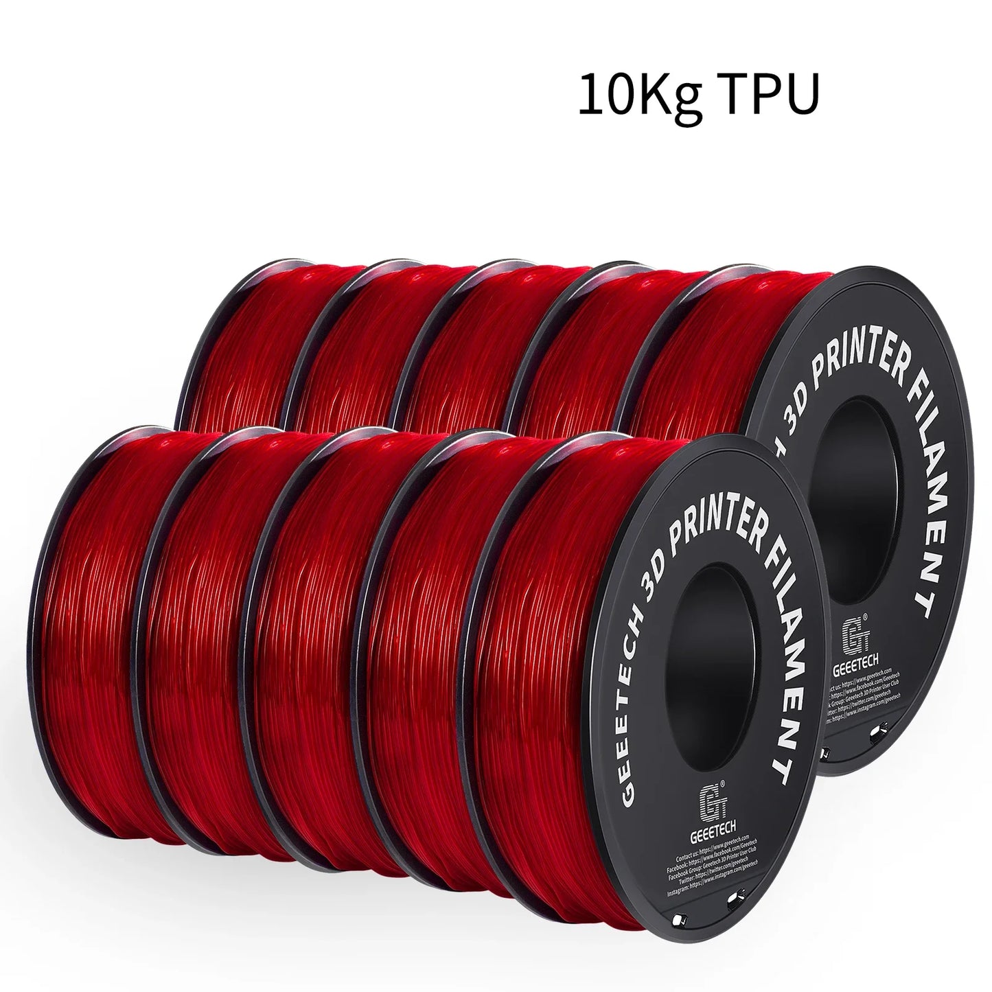 GEEETECH 10Kg TPU 3D Printer Filament material 1kg 2.2LBS/Spool 1.75mm Plastic Vacuum Packaging Non-Toxic Shore Hardness 95A