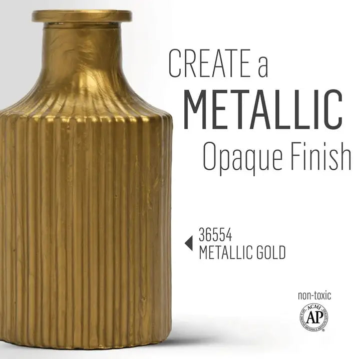 (2 pack) FolkArt Murano Metallic Acrylic Glass Paint, 2 fl oz, Metallic Gold